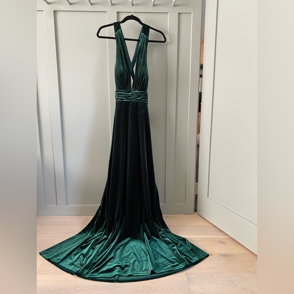 Revelry “Dylan” dress in classic emerald velvet. bridesmaid, prom, black tie